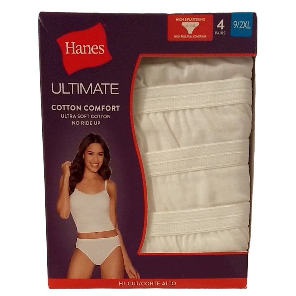 NIB Hanes Hi Cut Briefs (4) Size 9/2XL